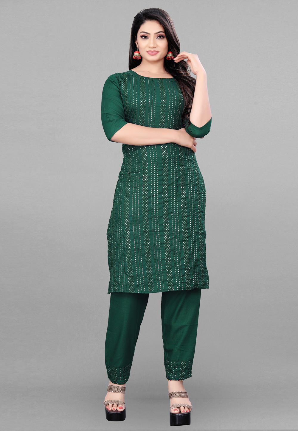 Green Rayon Kurta Set With Pent 268704