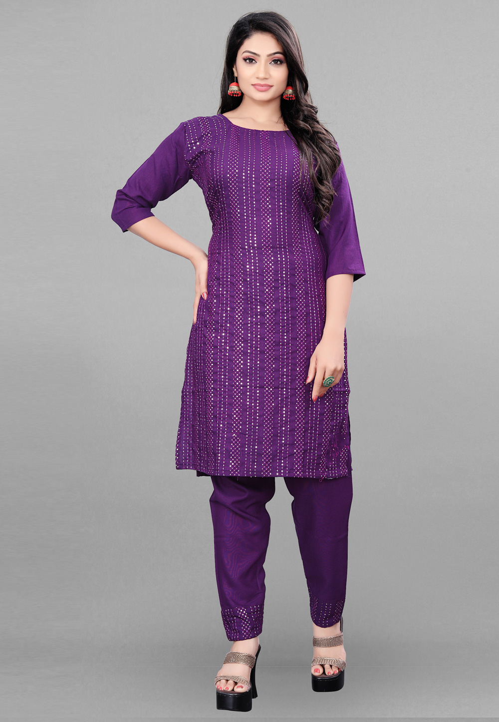 Violet Rayon Kurta Set With Pent 268706