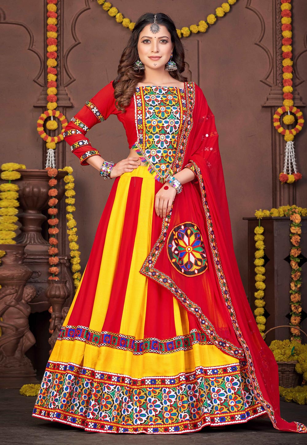 Red Rayon Navratri Chaniya Choli 268869