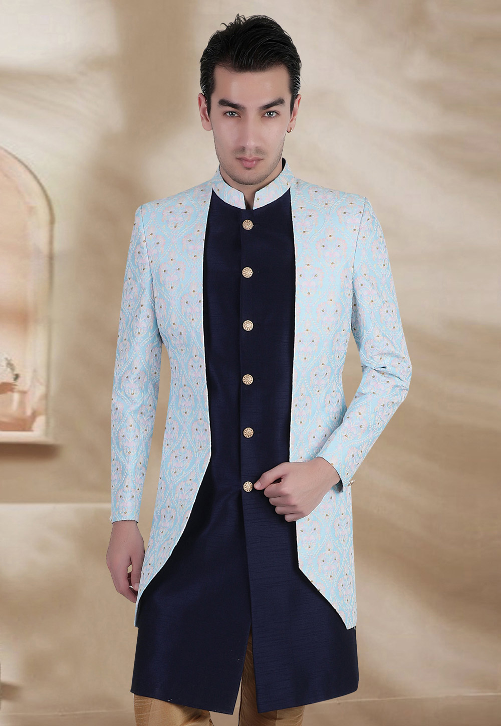 Buy Custom Made, Men Nawabi Sherwani, Groom Wedding Indo Western Suit for  Men, Designer Elegant Indo Western Sherwani Suit, With Churidar Bottom  Online in India - Etsy