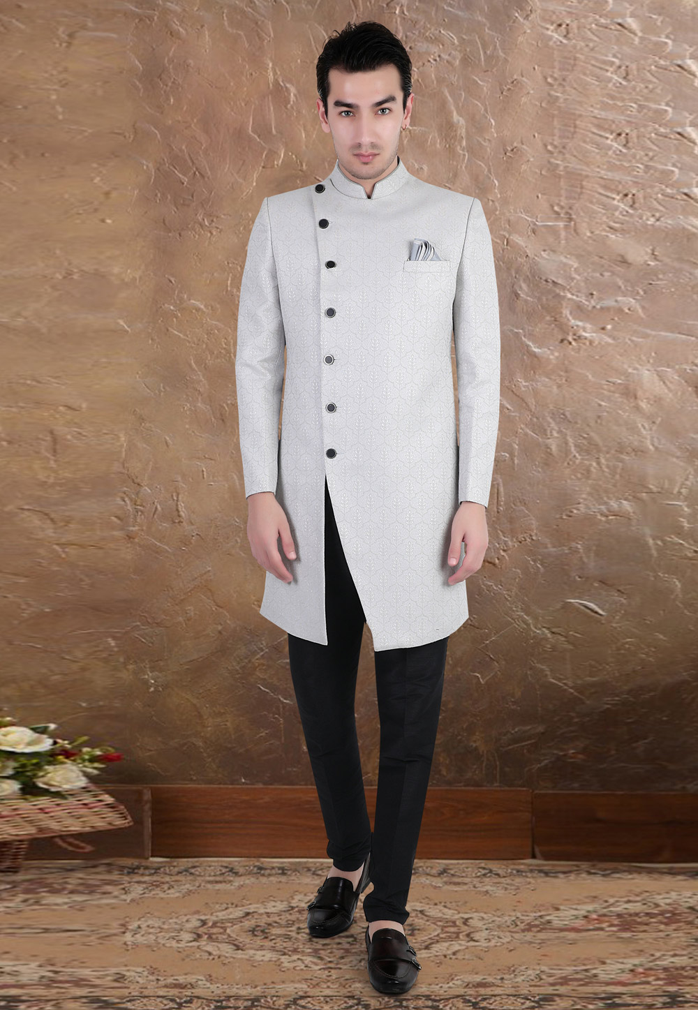 Off White Brocade Indo Western Sherwani 269053