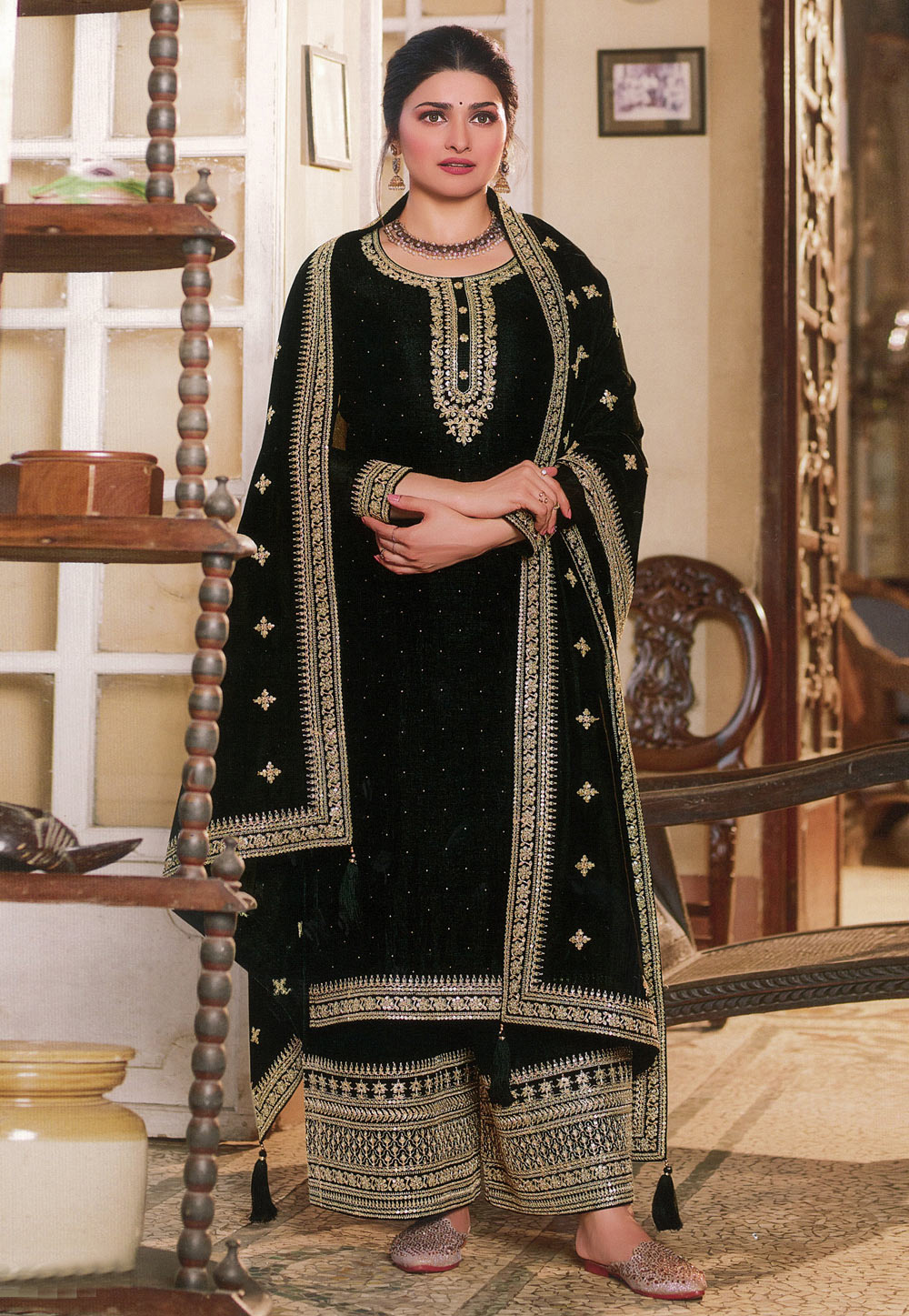 Prachi Desai Black Silk Georgette Embroidered Pakistani Suit 248463