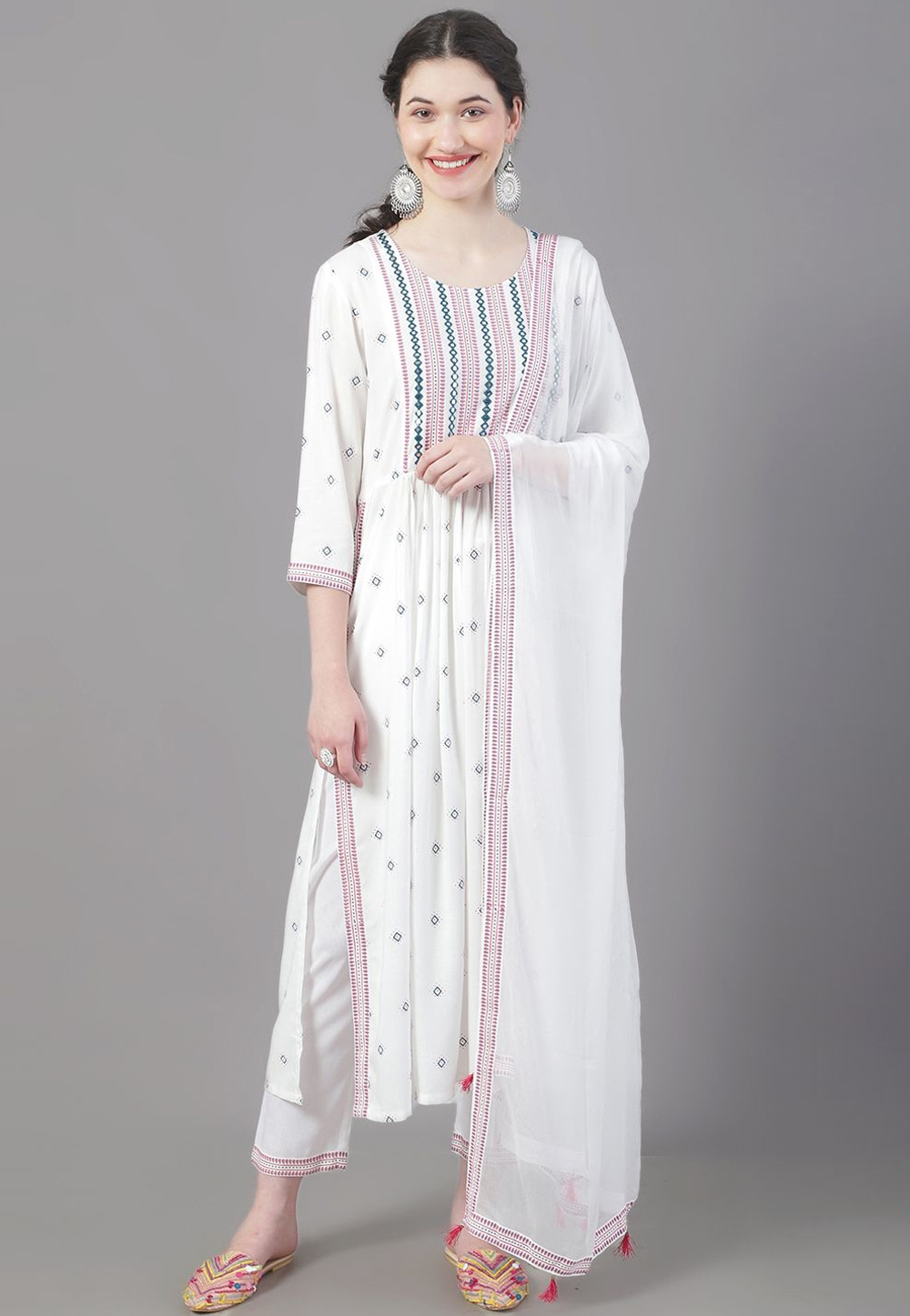 White Rayon Readymade Pakistani Suit 269074