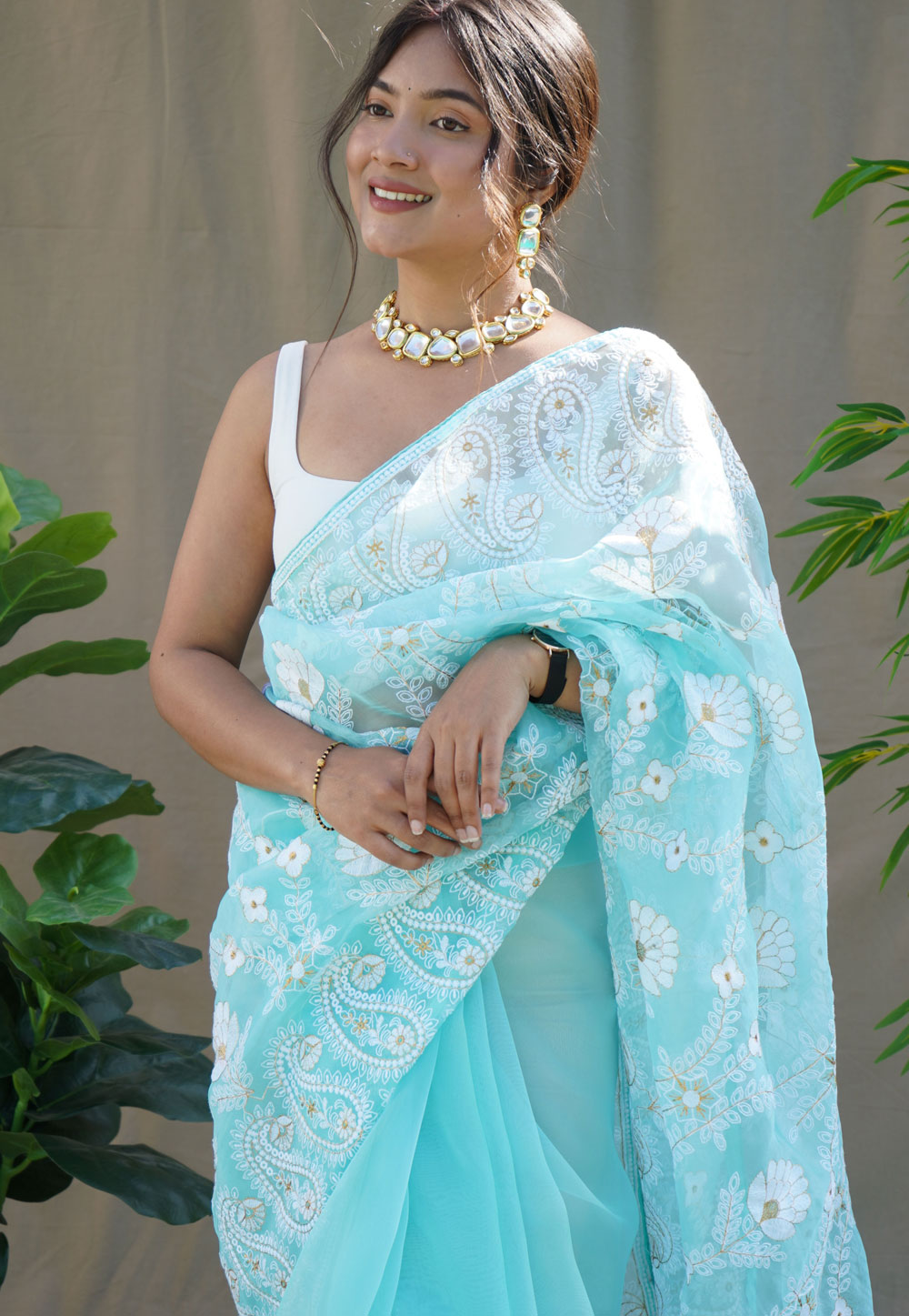 Sky blue Color Georgette Party Wear Ruffles Saree | Lovely Wedding Mall