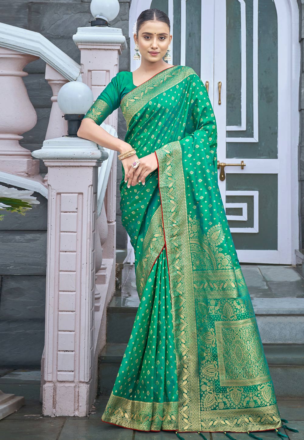 Sea Green Banarasi Silk Saree With Blouse 249547