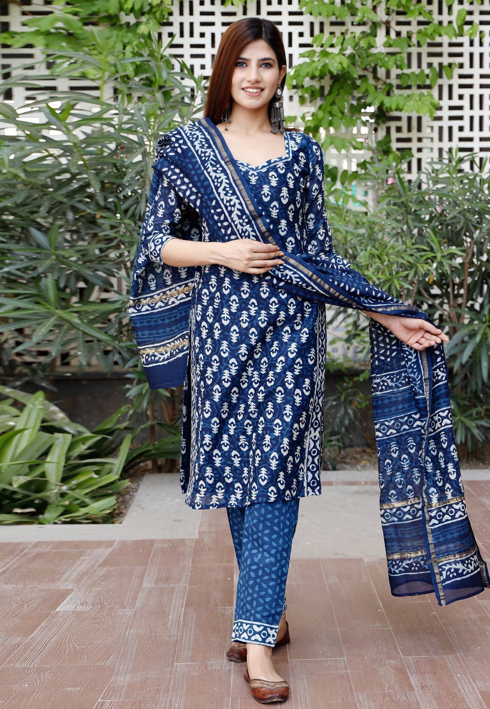 Blue Chanderi Readymade Pant Style Suit 223305