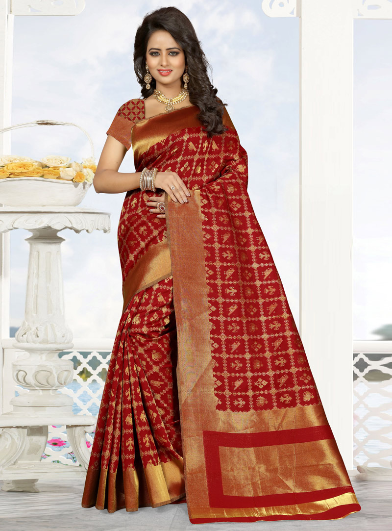 Red Silk Saree With Blouse 99094
