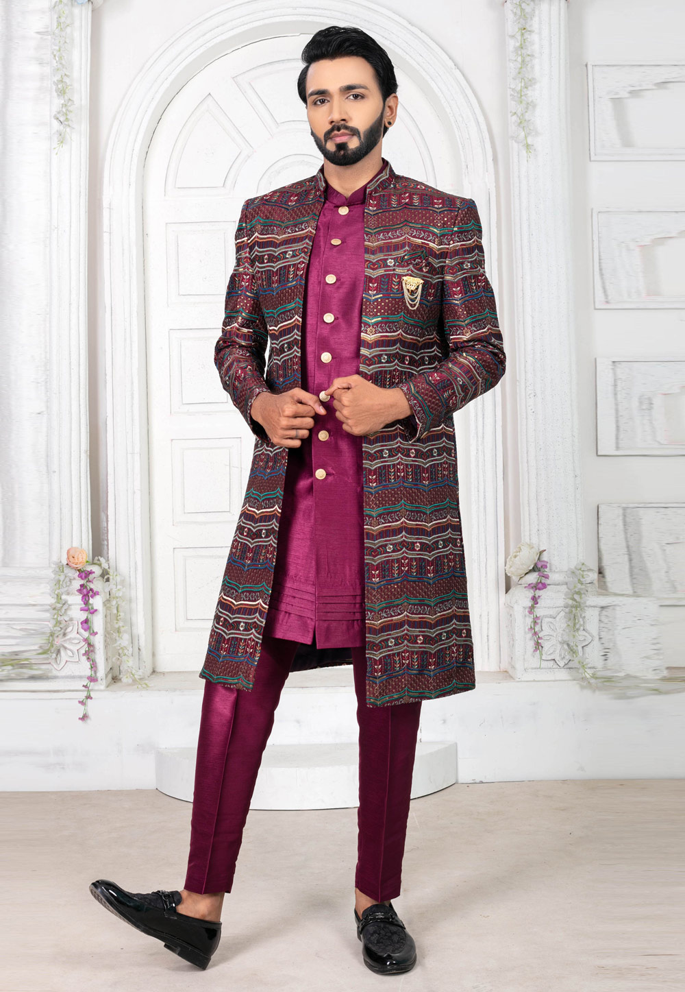 Purple Silk Jacket Style Sherwani 269587