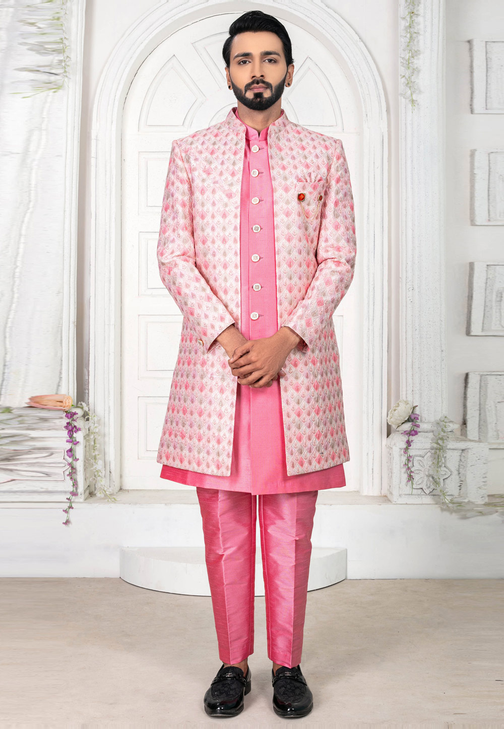 Pink Art Silk Jacket Style Sherwani 269593