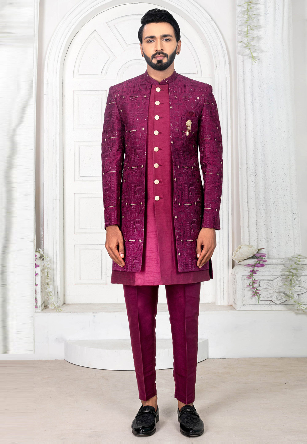 Pink Silk Jacket Style Sherwani 269597
