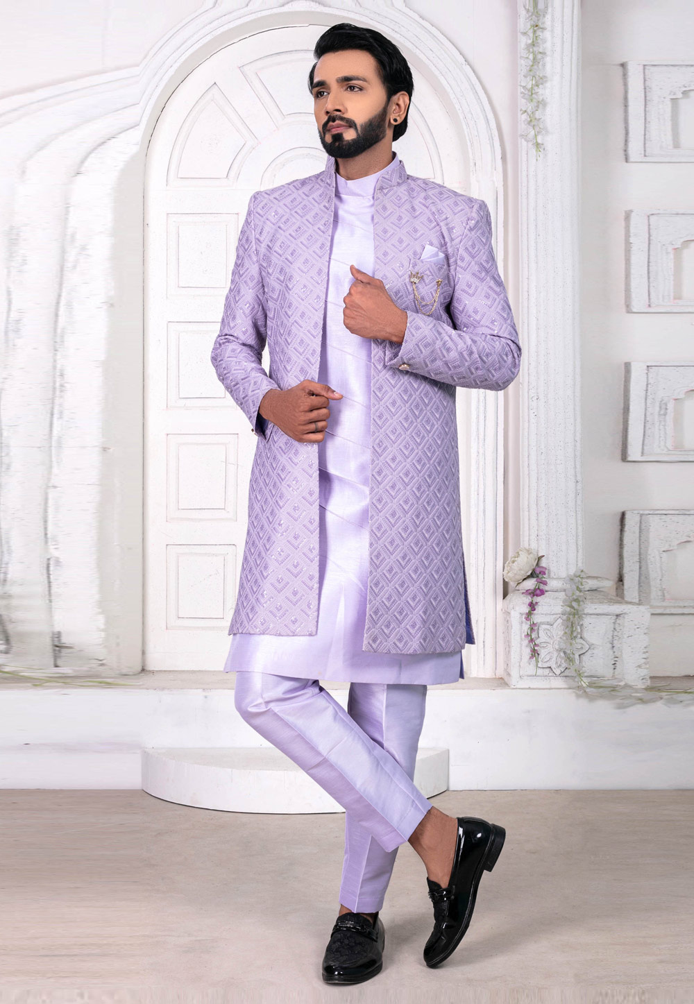 Lavender Art Silk Jacket Style Sherwani 269603