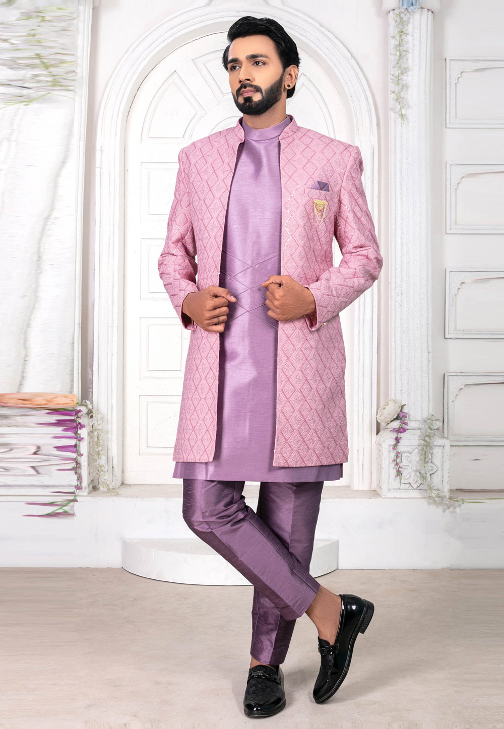 Lavender Art Silk Jacket Style Sherwani 269605