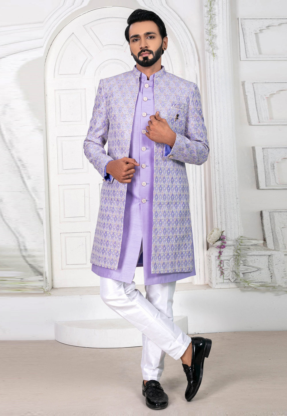 Lavender Art Silk Jacket Style Sherwani 269613