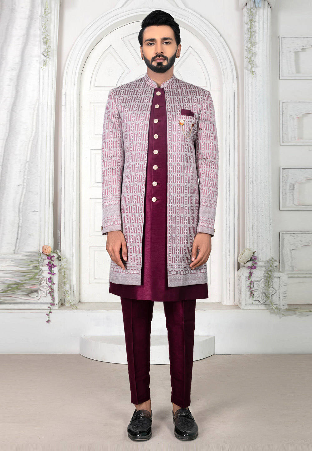Purple Jacquard Jacket Style Sherwani 269617