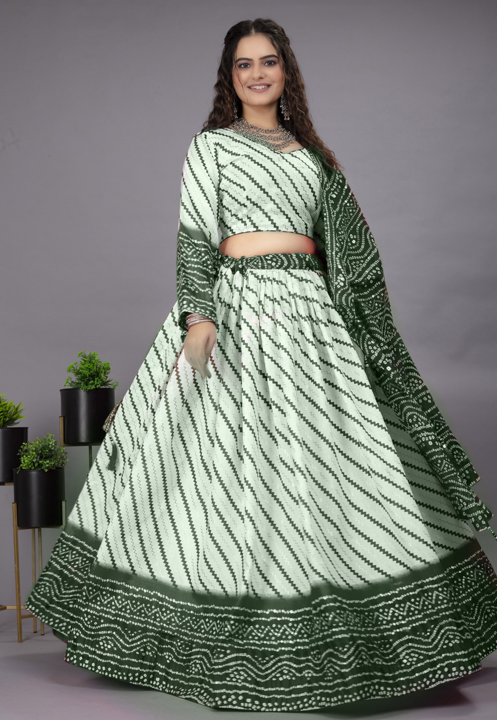 Green Cotton Circular Lehenga Choli 269312