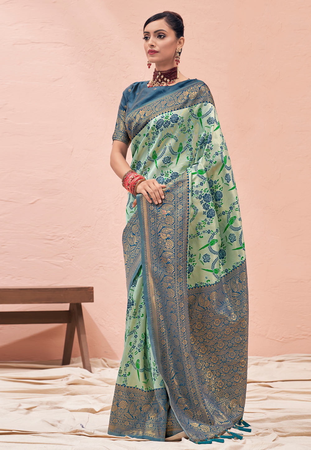 Pista Green Silk Saree With Blouse 269380