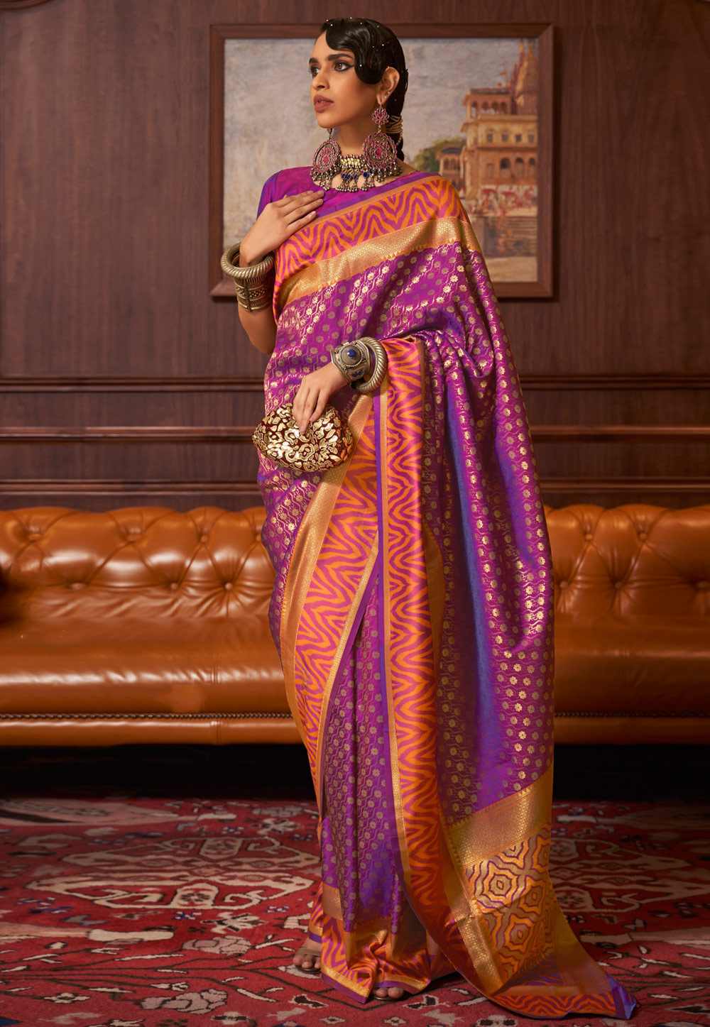 Handwoven Purple Banarasi Katan Silk Saree – Sumangal Banaras