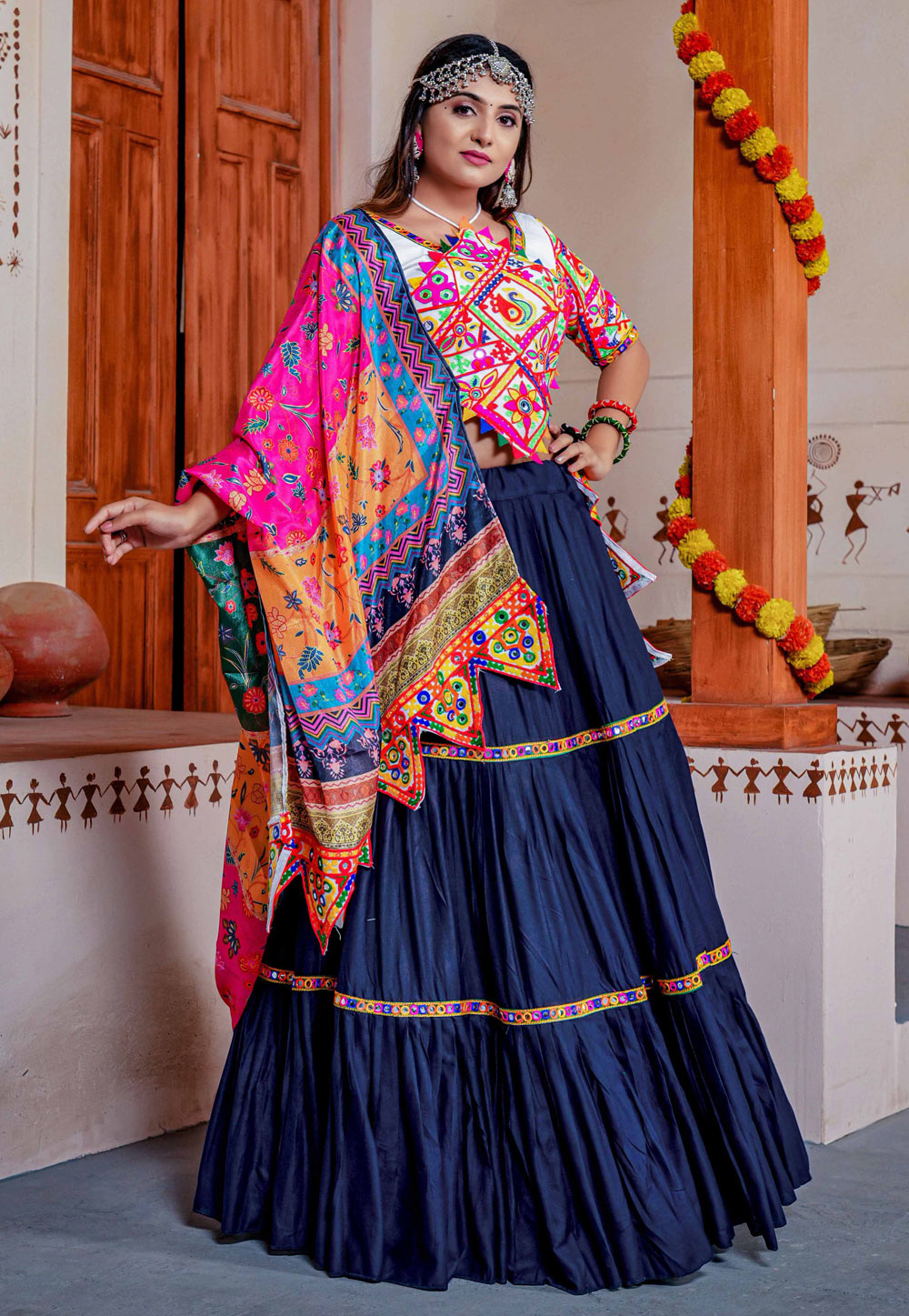 Navy Blue Rayon Navratri Chaniya Choli 269411