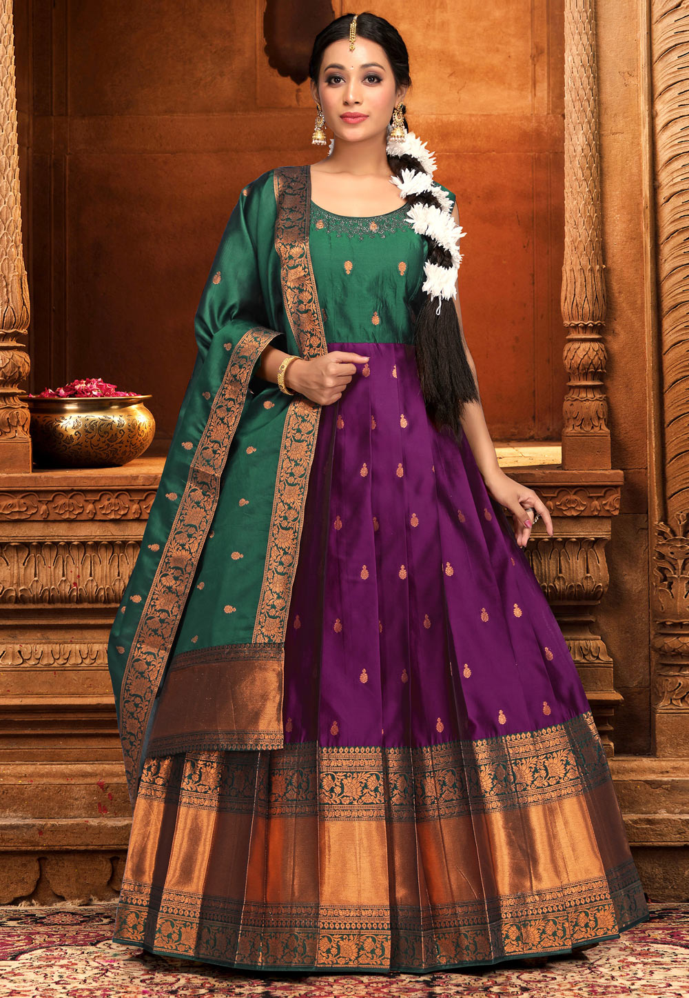 Purple Banarasi Floor Length Anarkali Suit 277921