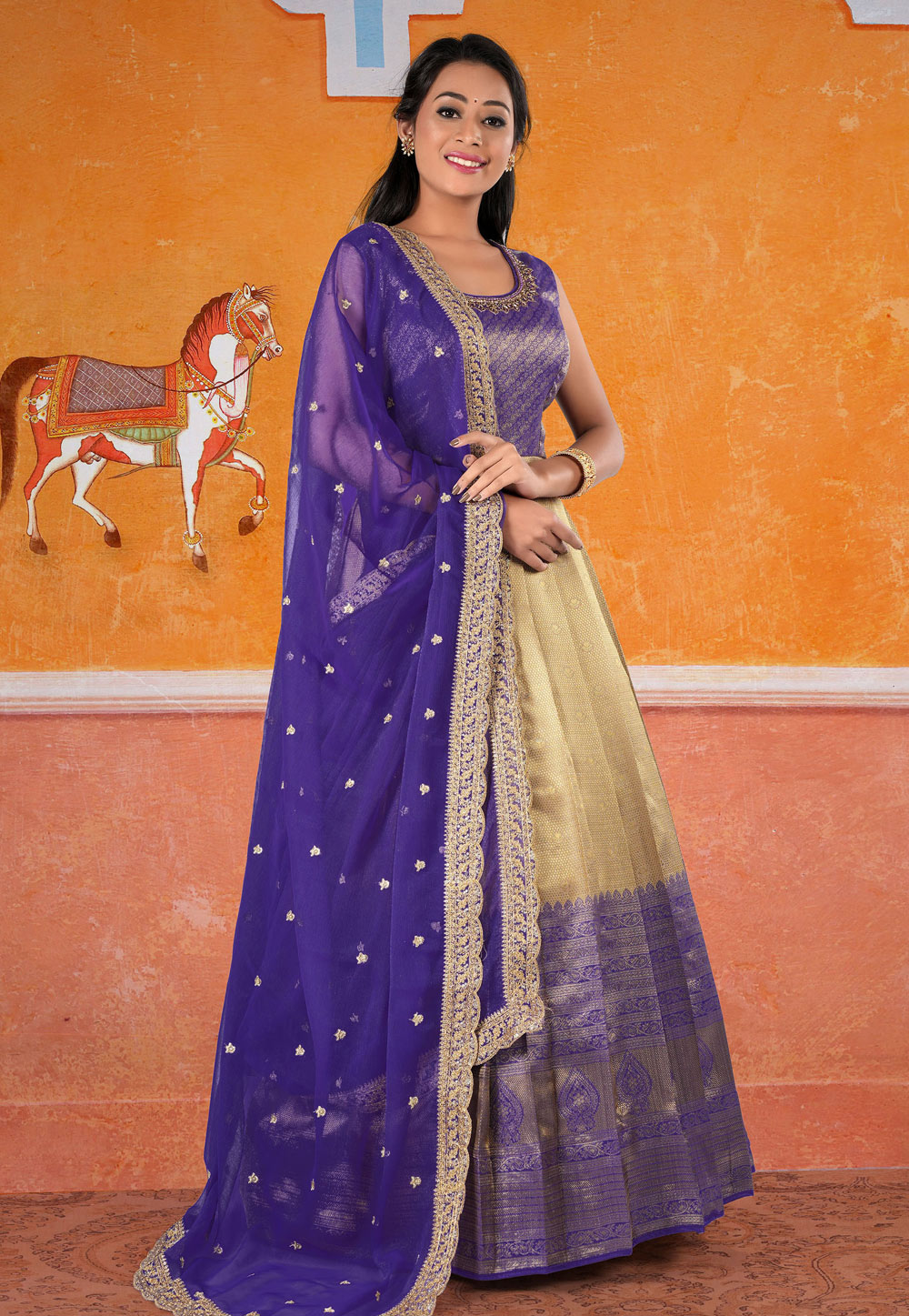 Blue Banarasi Long Anarkali Suit 277928