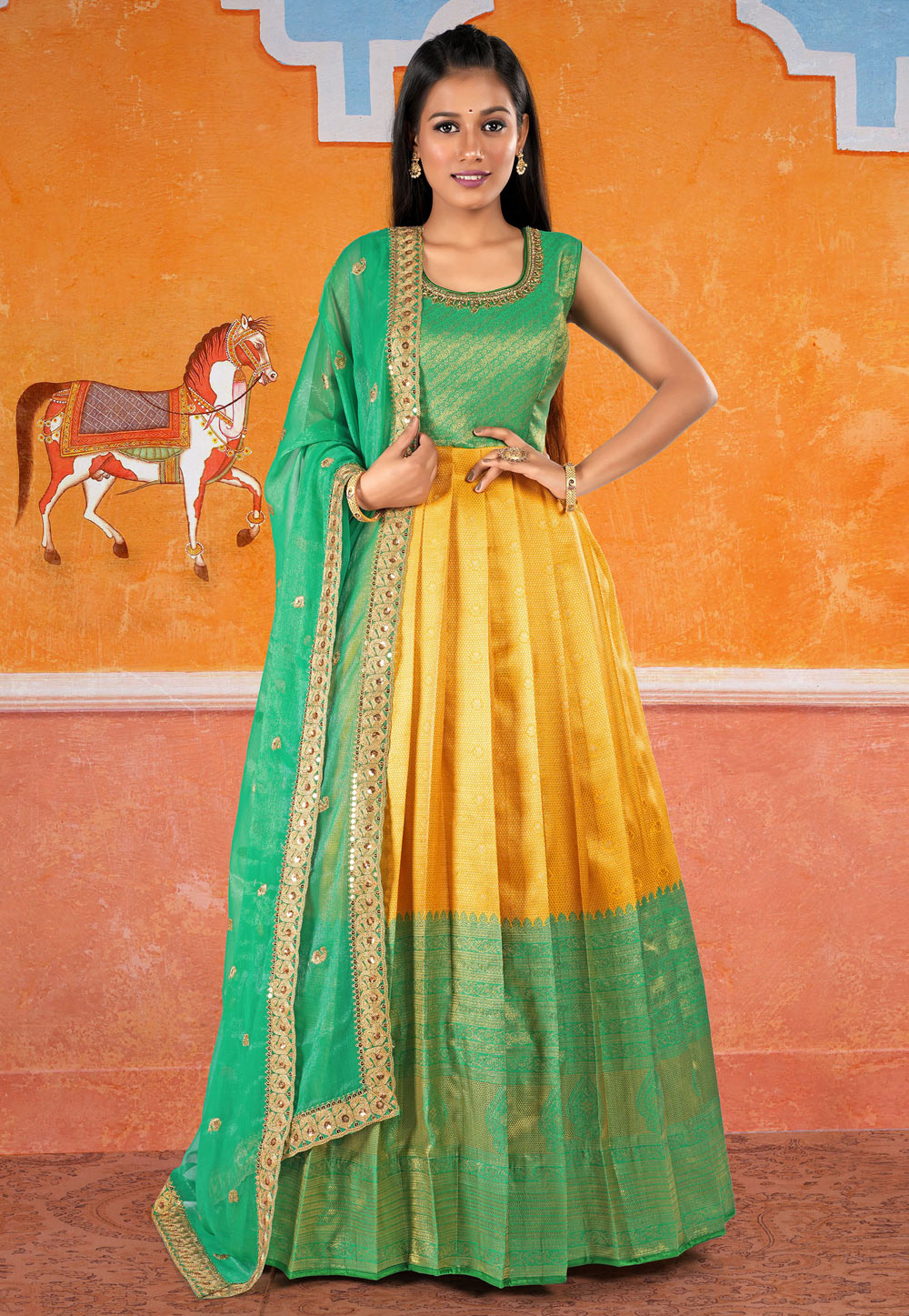 Light Green Banarasi Anarkali Suit 277932