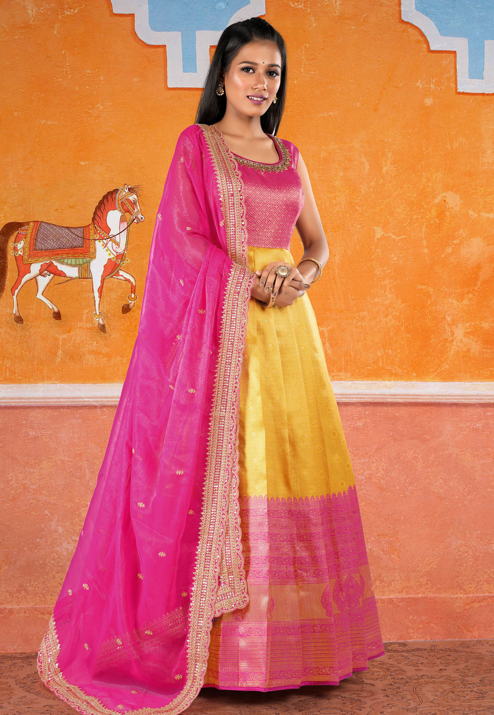 Pink Banarasi Floor Length Anarkali Suit 277933