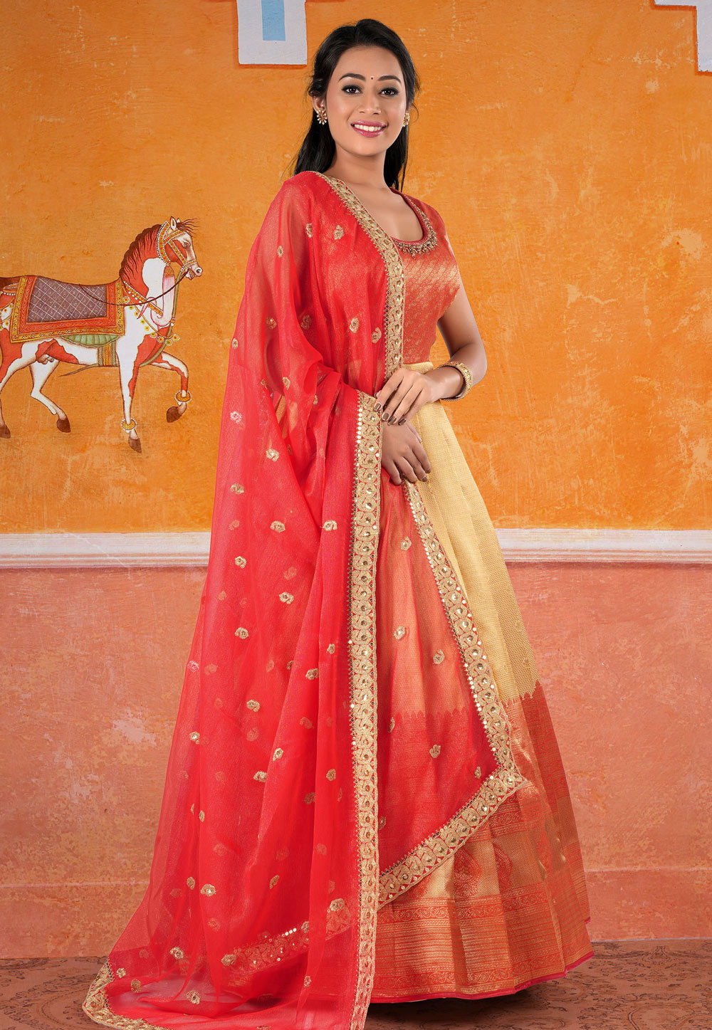 Red Banarasi Anarkali Suit 277938