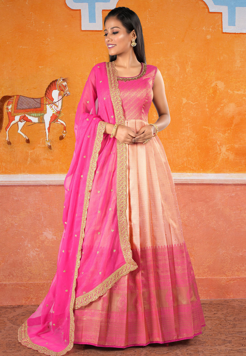 Pink Banarasi Anarkali Suit 277941