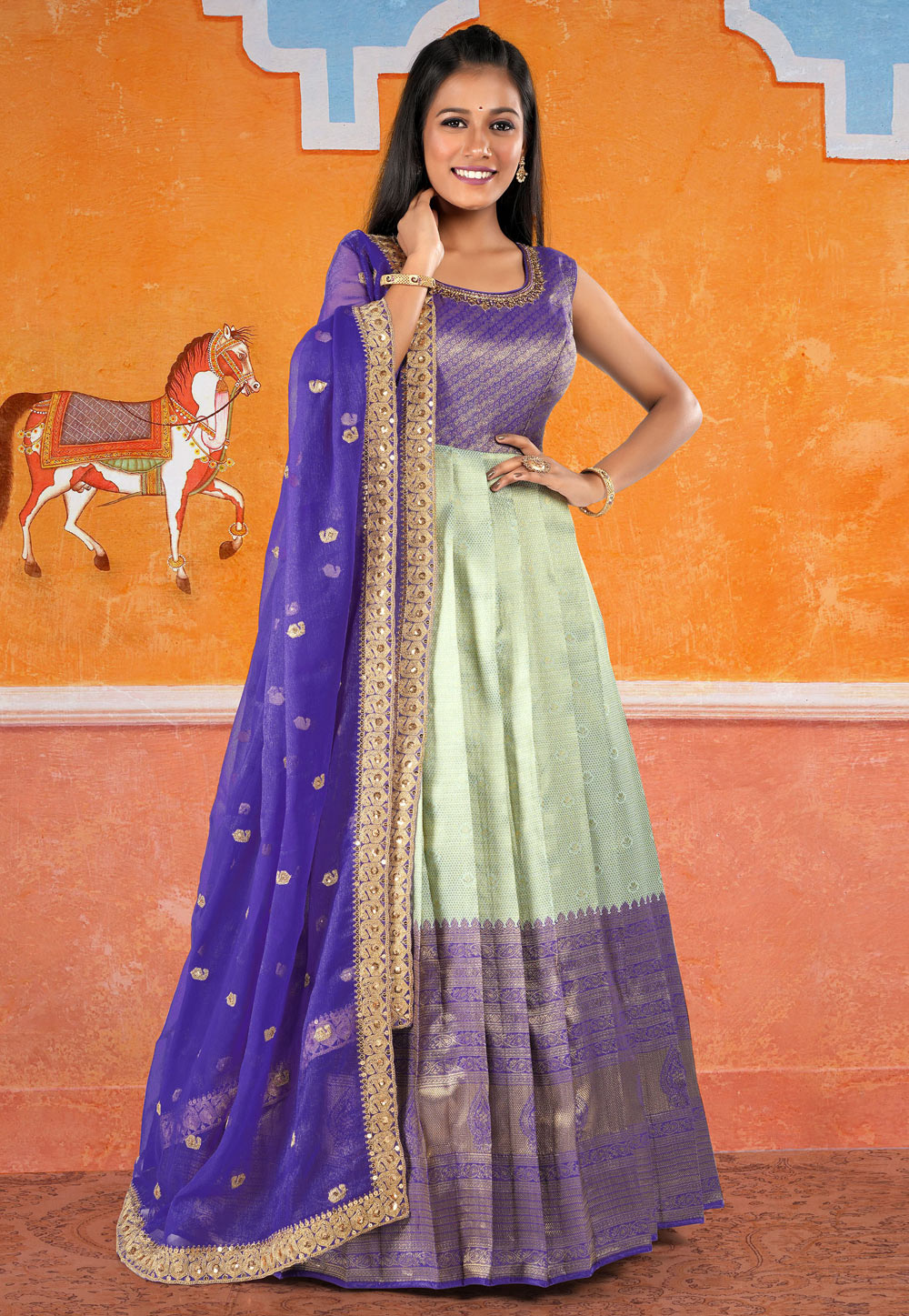 Blue Banarasi Long Anarkali Suit 277943
