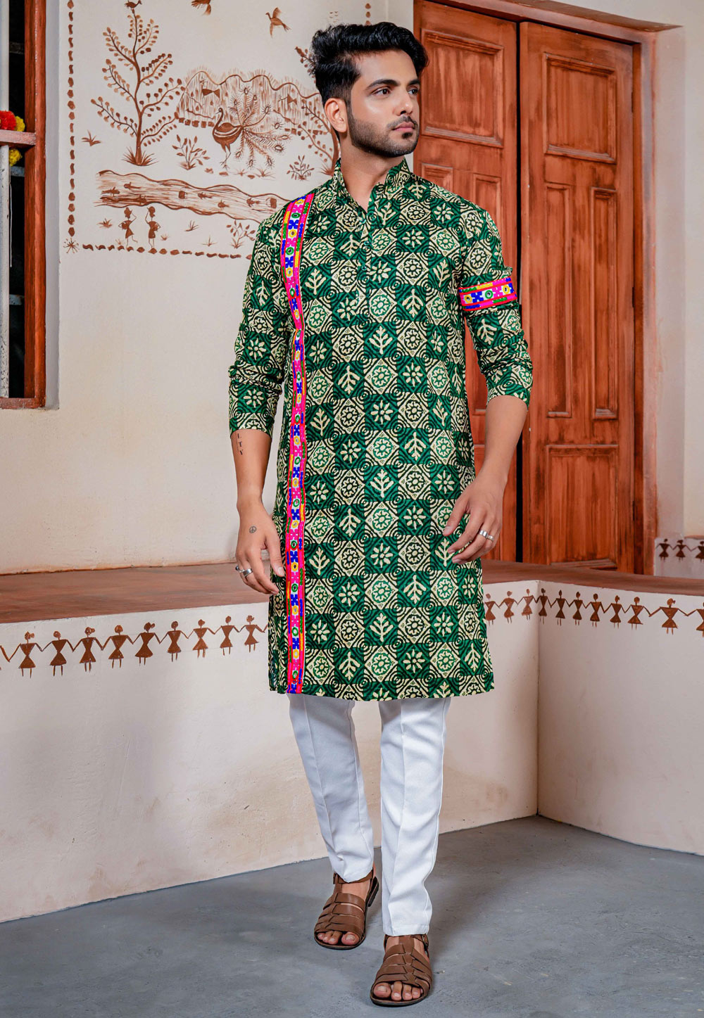 Green Rayon Navratri Kurta Pajama 269467