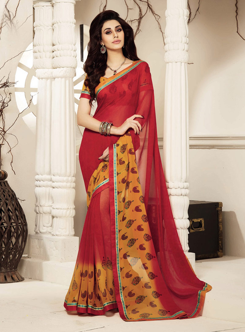 Red Georgette Printed Saree With Blouse 75152