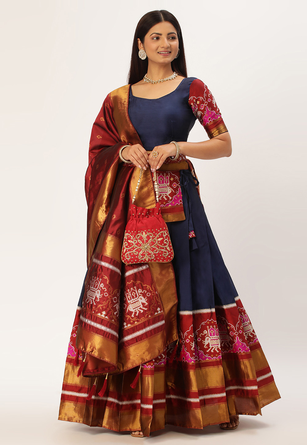 Navy Blue Lichi Silk Zari Mehendi Festival Traditional Lehenga Choli