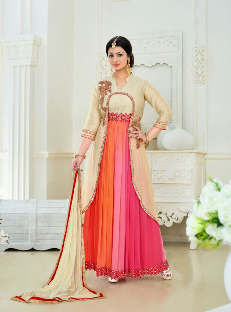 Ayesha Takia Orange Banglori Silk Anarakali Suit With Jacket 89529