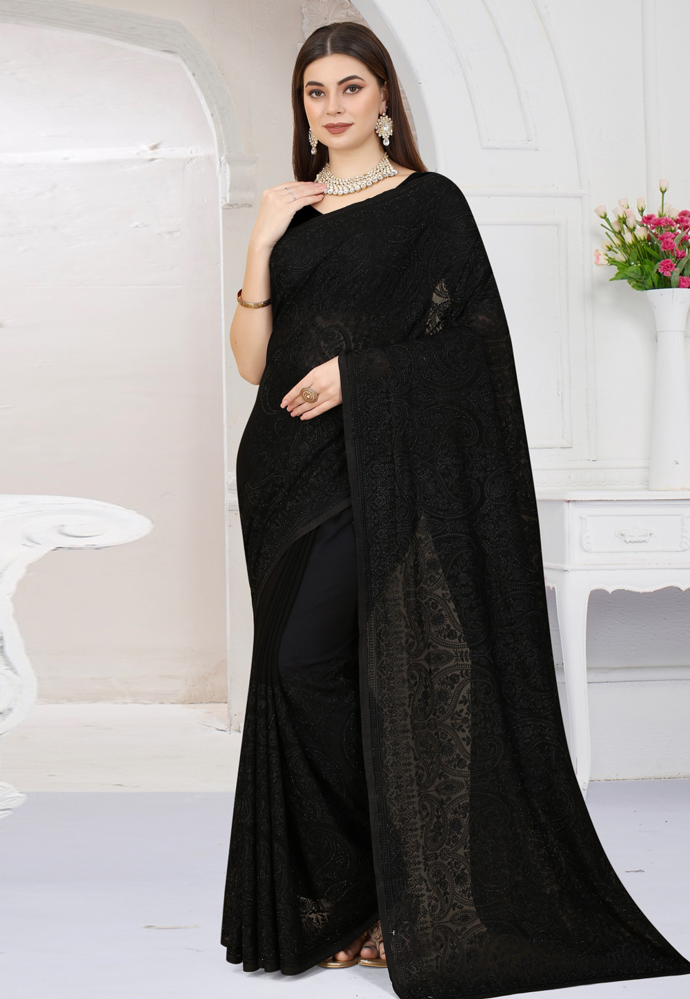 Black Georgette Saree With Blouse 258357