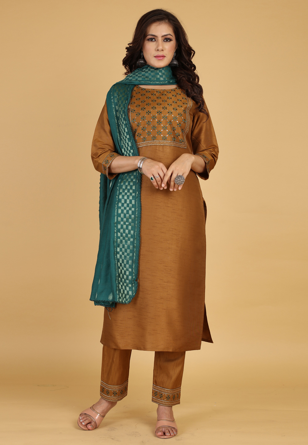 Mustard Cotton Silk Readymade Pakistani Suit 266088