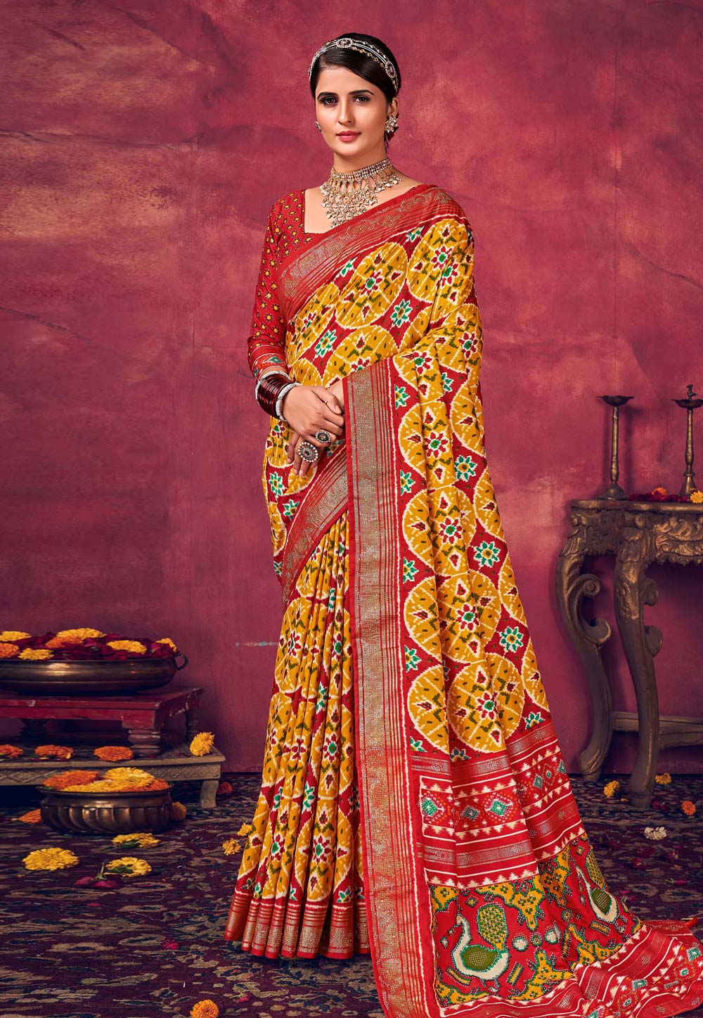 Mustard Tussar Silk Saree With Blouse 270235