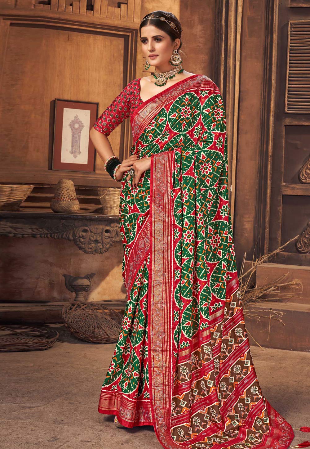 Green Patola Silk Saree With Blouse 270265