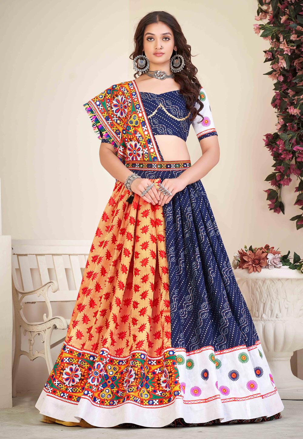 Enthralling Blue and Orange Soft Cotton Navratri Special Ghagra Choli –  Inddus.com