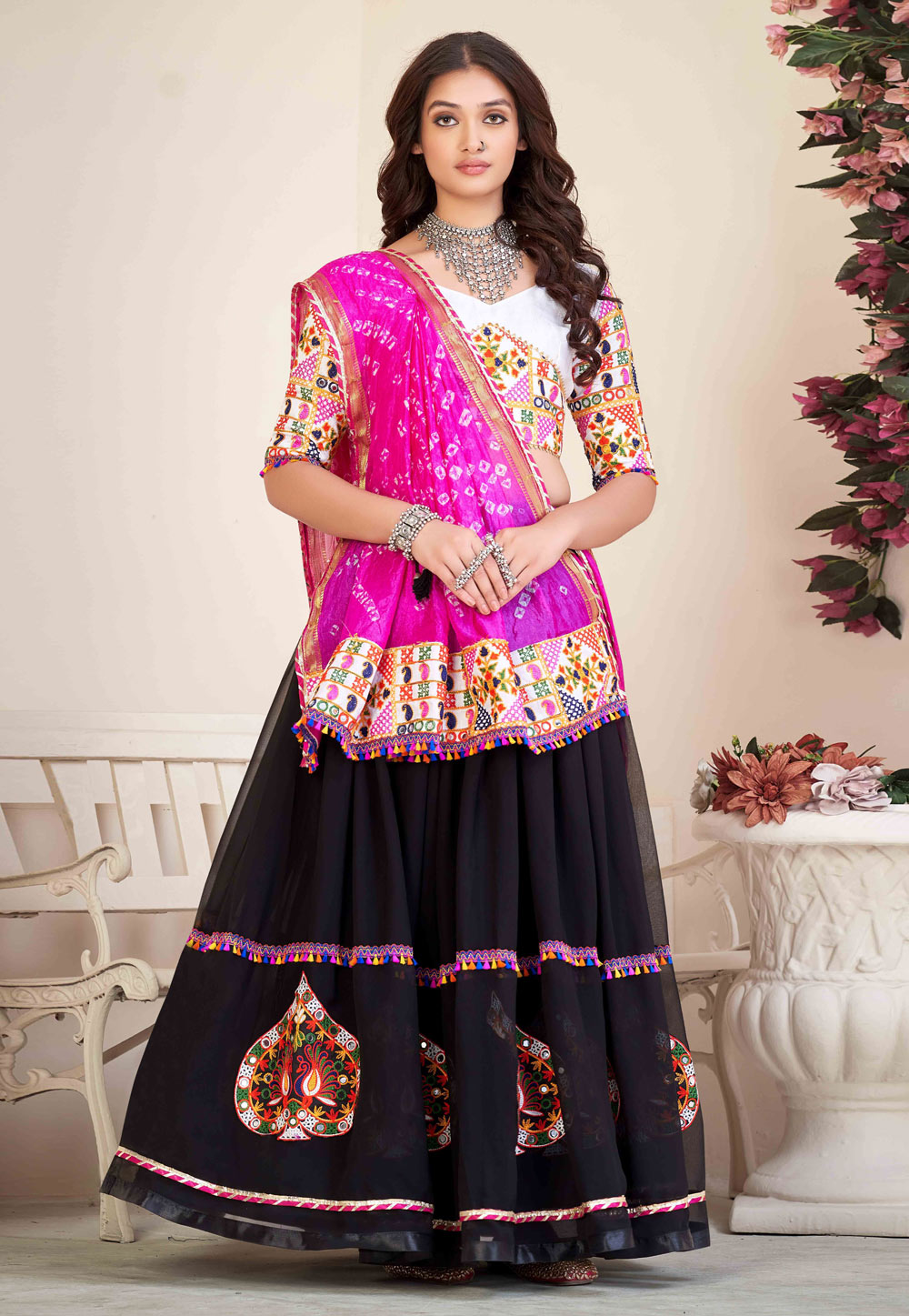Pink Ethnic Semi-Stitched : Buy Pink Ethnic Black Semi-Stitched Lehenga  Choli With Sequence Work And Dupatta (Set of 3) Online | Nykaa Fashion