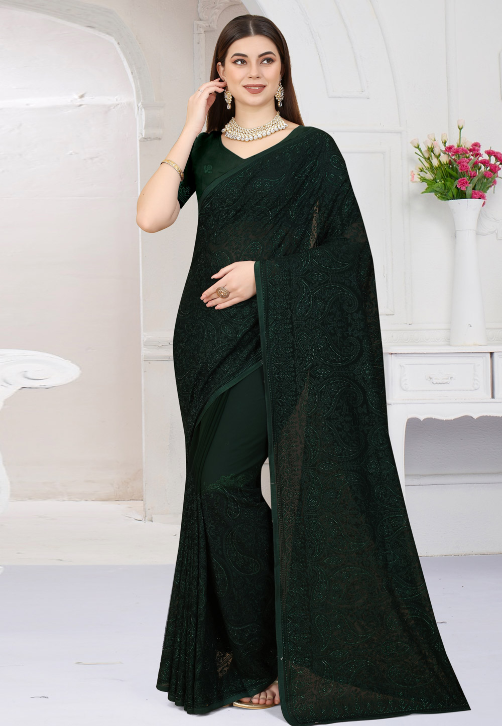 Green Georgette Saree With Blouse 258361