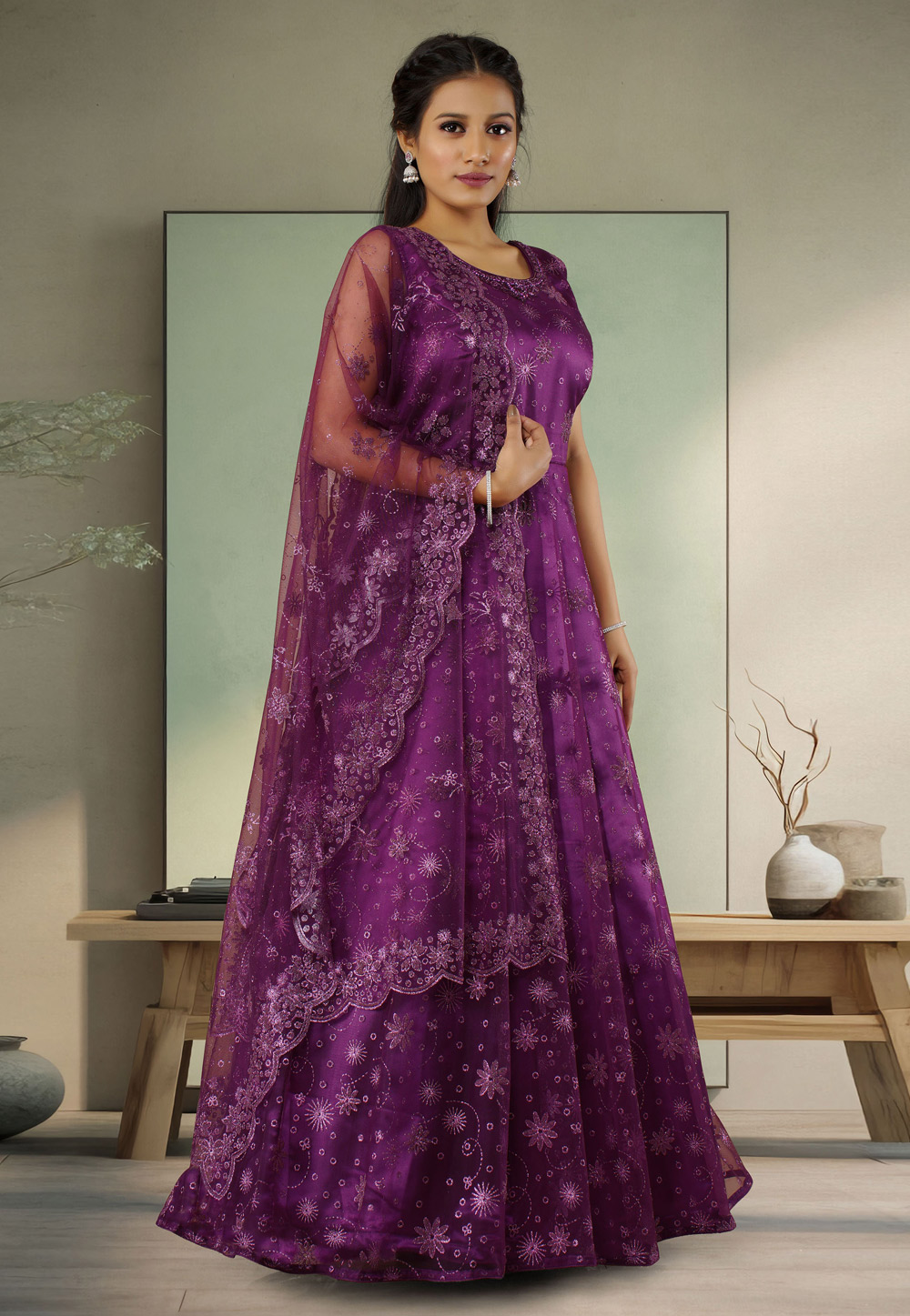 Purple Net Long Anarkali Suit 277969