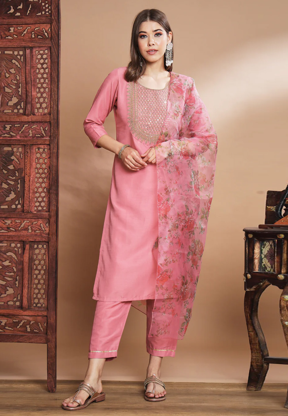Pink Silk Readymade Pant Style Suit 270441
