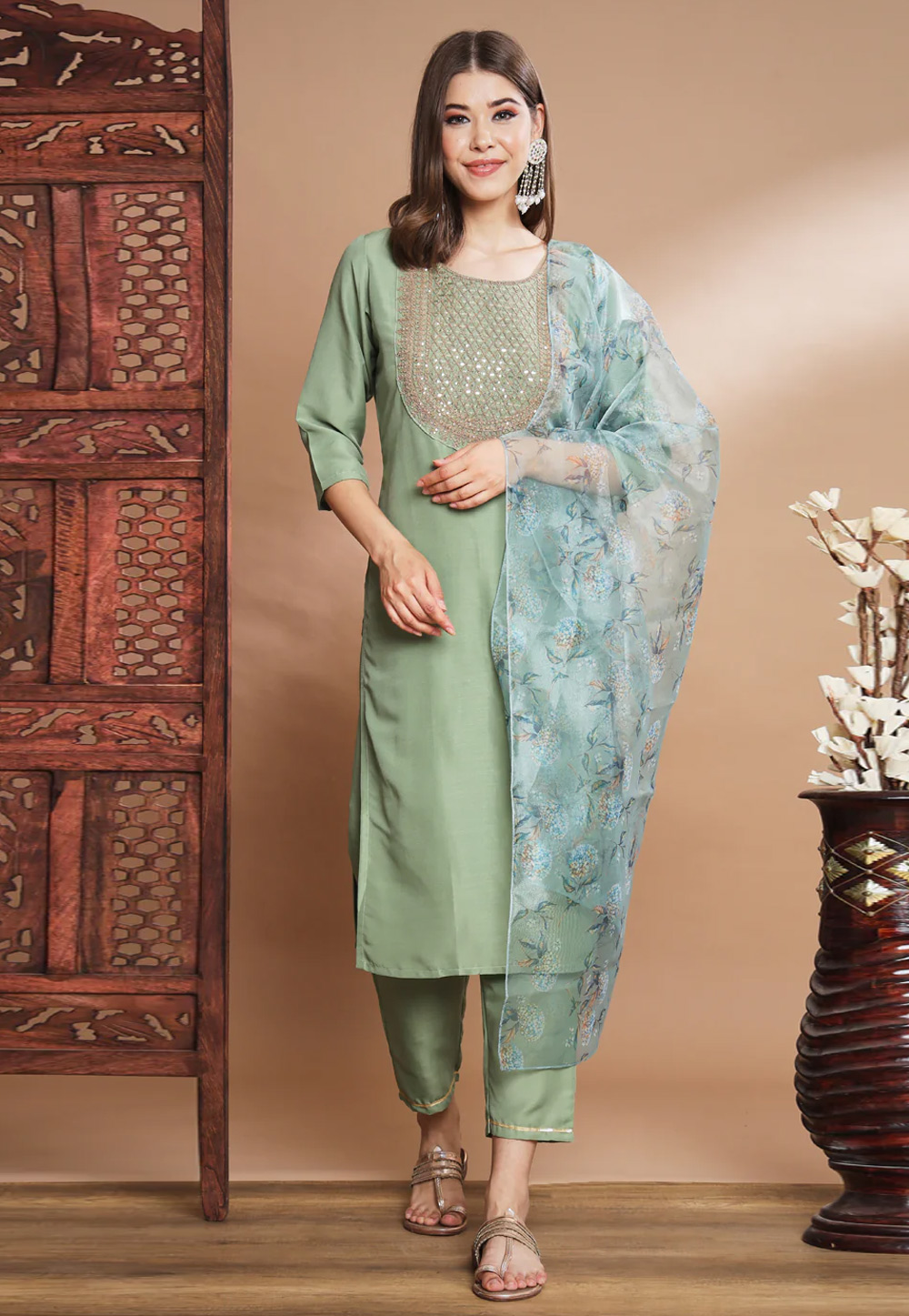 Light  Green Silk Readymade Pakistani Suit 270442