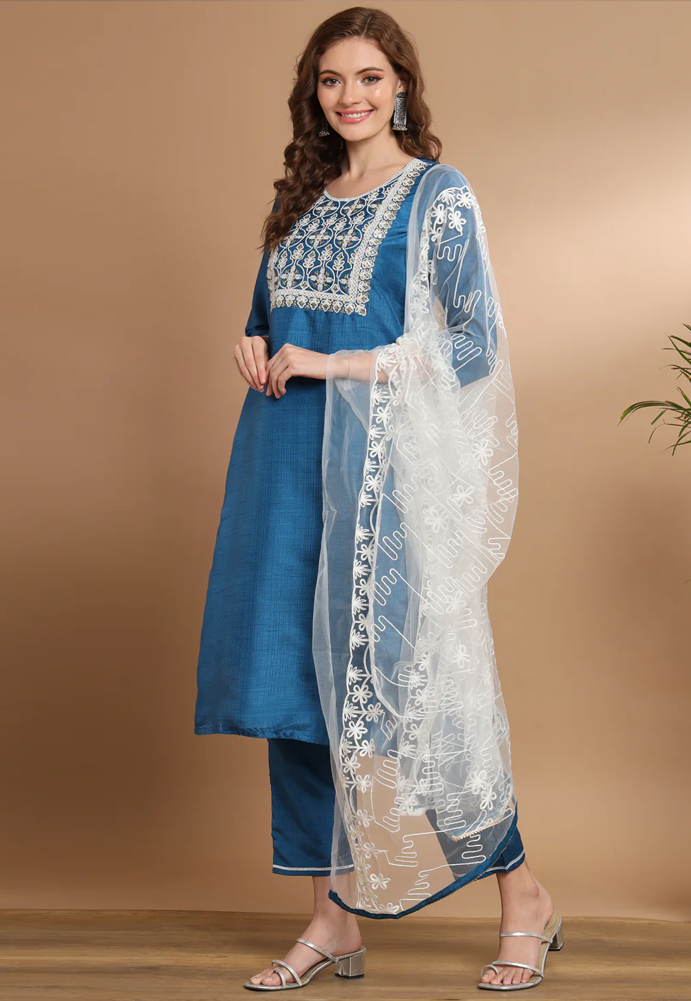 Teal Cotton Silk Readymade Pakistani Suit 270547