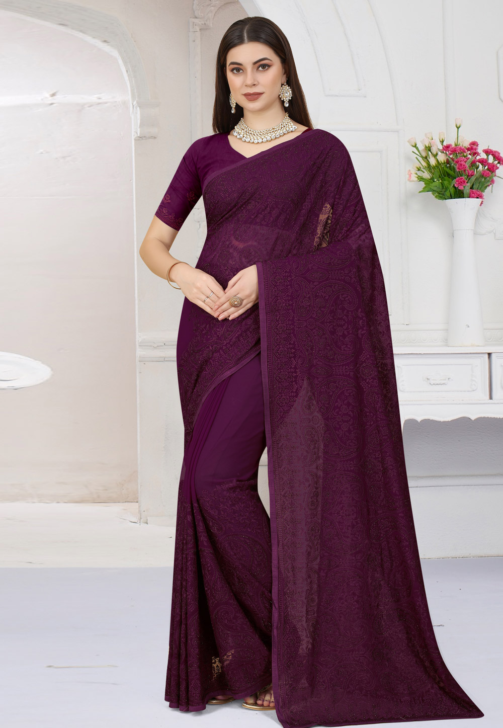 Purple Georgette Saree With Blouse 258362
