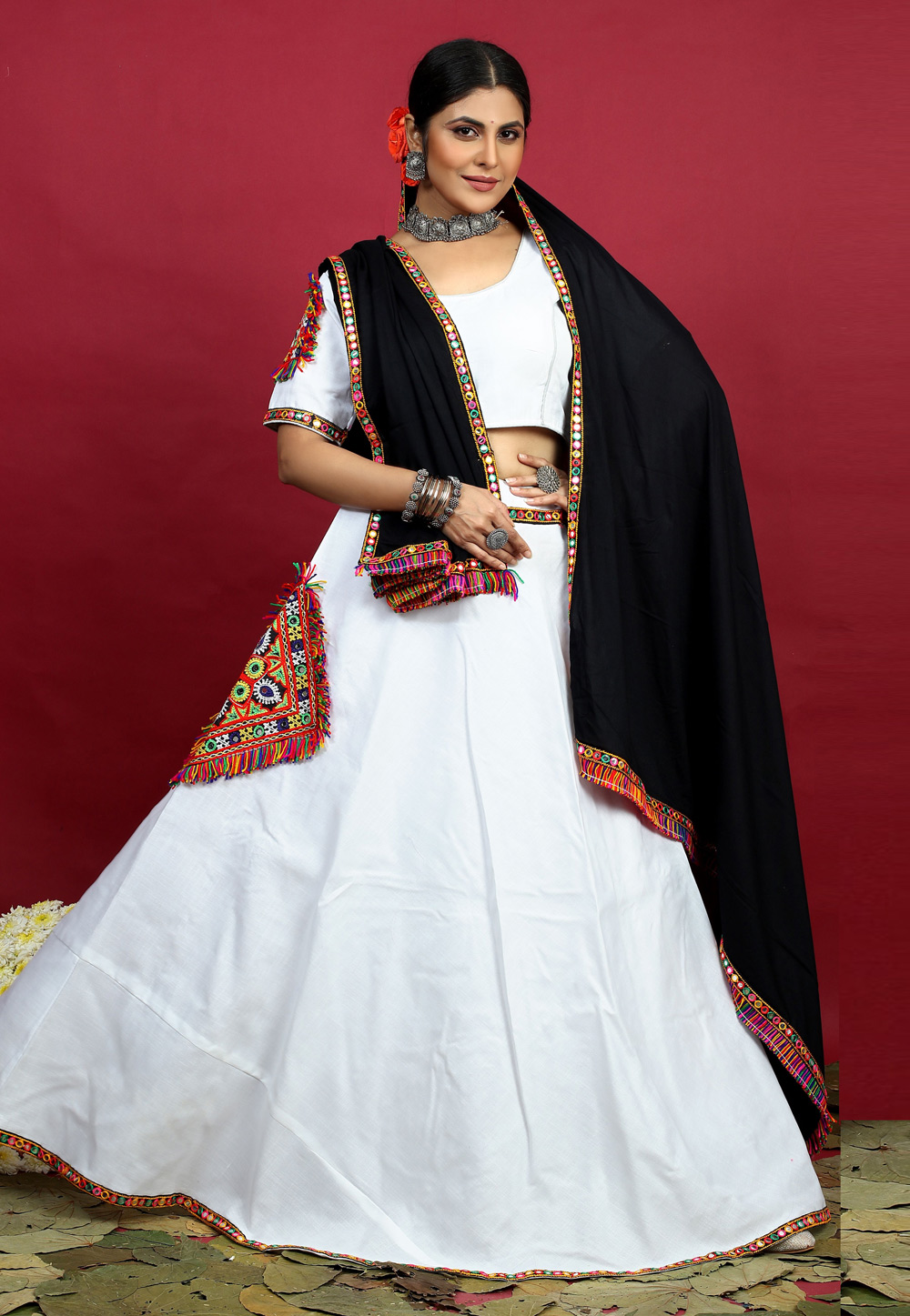 White Cotton Navratri Chaniya Choli 270561