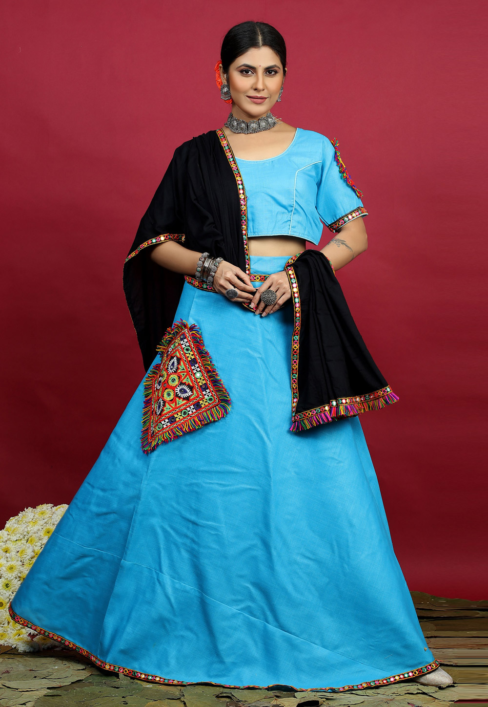 Sky Blue Cotton Navratri Chaniya Choli 270562