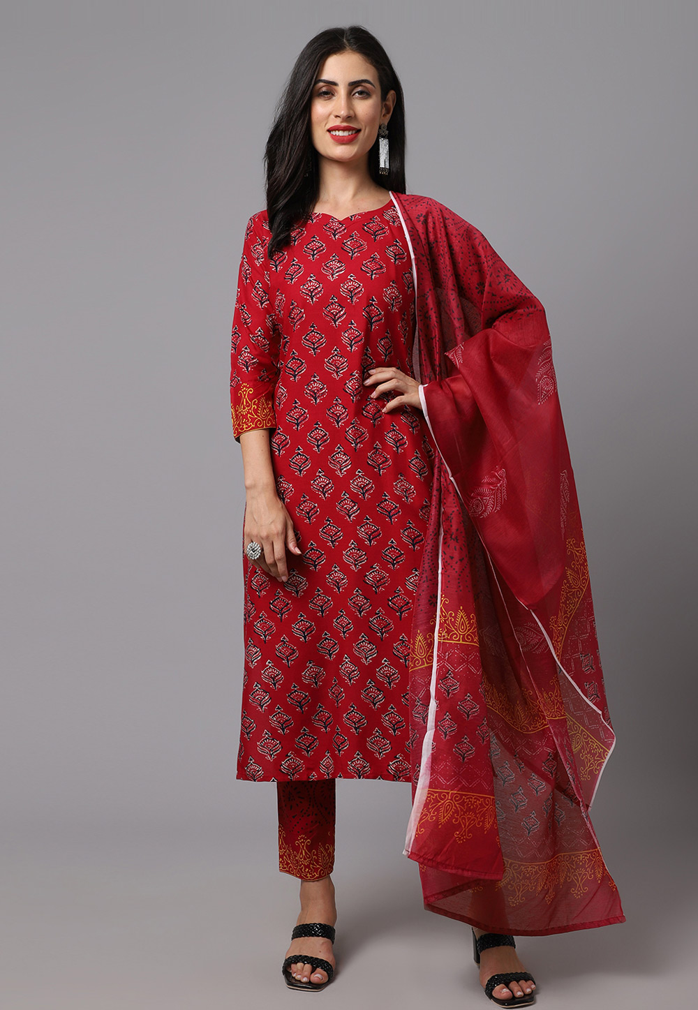 Red Rayon Readymade Pant Style Suit 270618