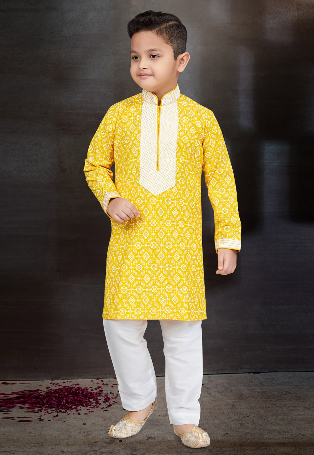 Yellow Cotton Kids Kurta Pajama 272129