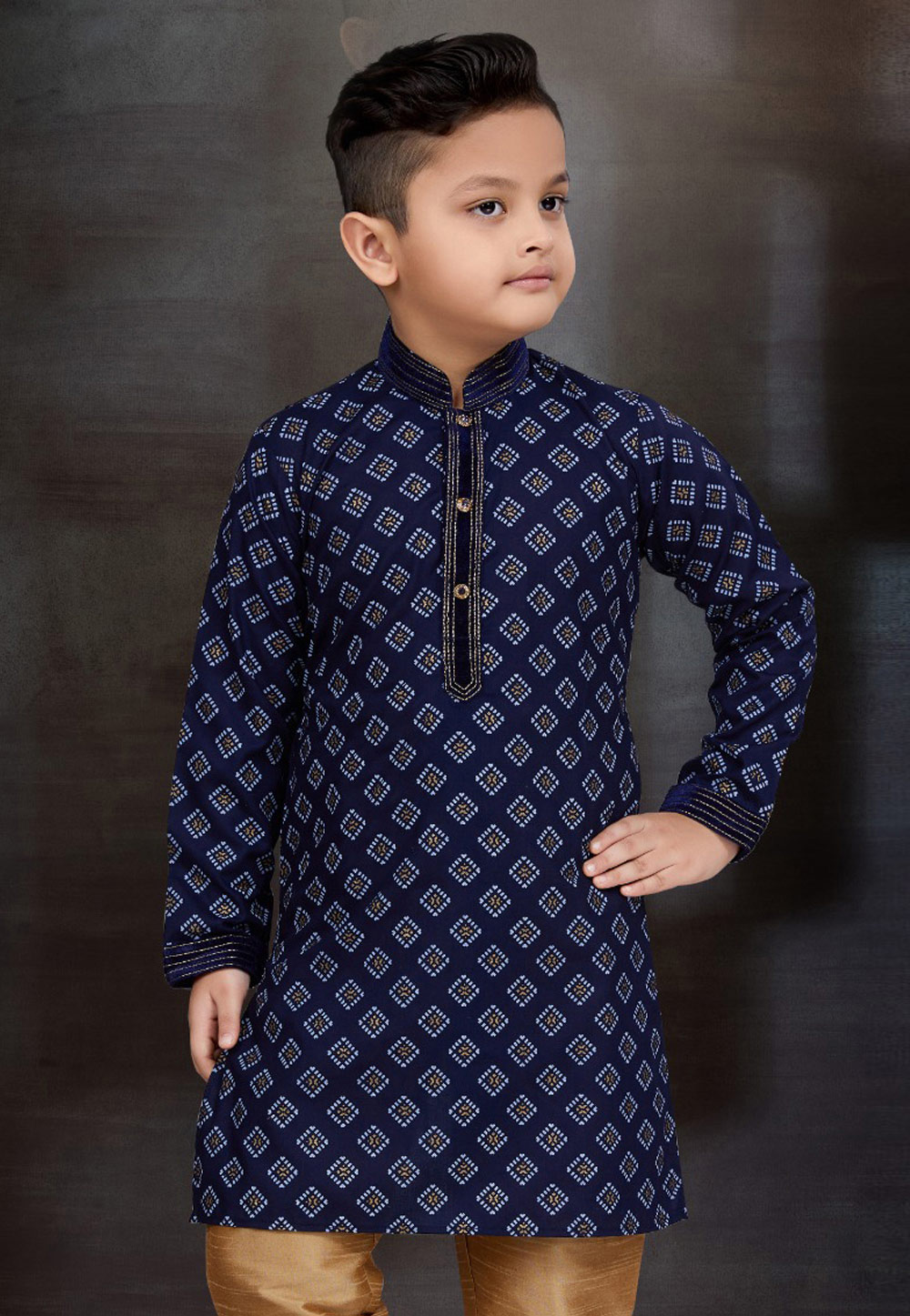 Navy Blue Cotton Kids Kurta Pajama Indian Cloth Store